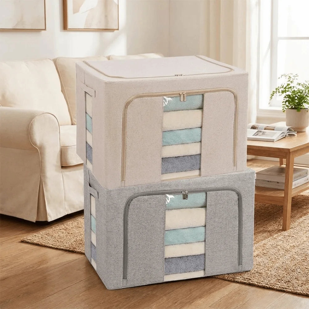 Large Capacity Clothes Storage Bins Dust-proof Steel Frame Toys Storage Box Folding with Window Quilt Organizer Box Bedding Vue