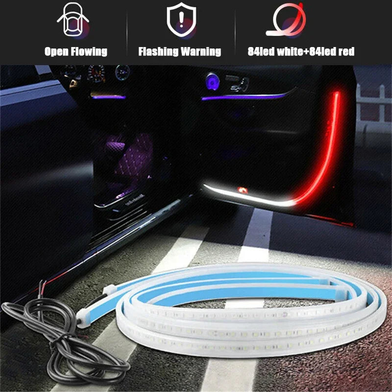 2pcs 120cm Red White LED Car Door Anti-Collision Warning Light Safety Warning Streamer Lamp Strip Decorative Ambient Light Vue