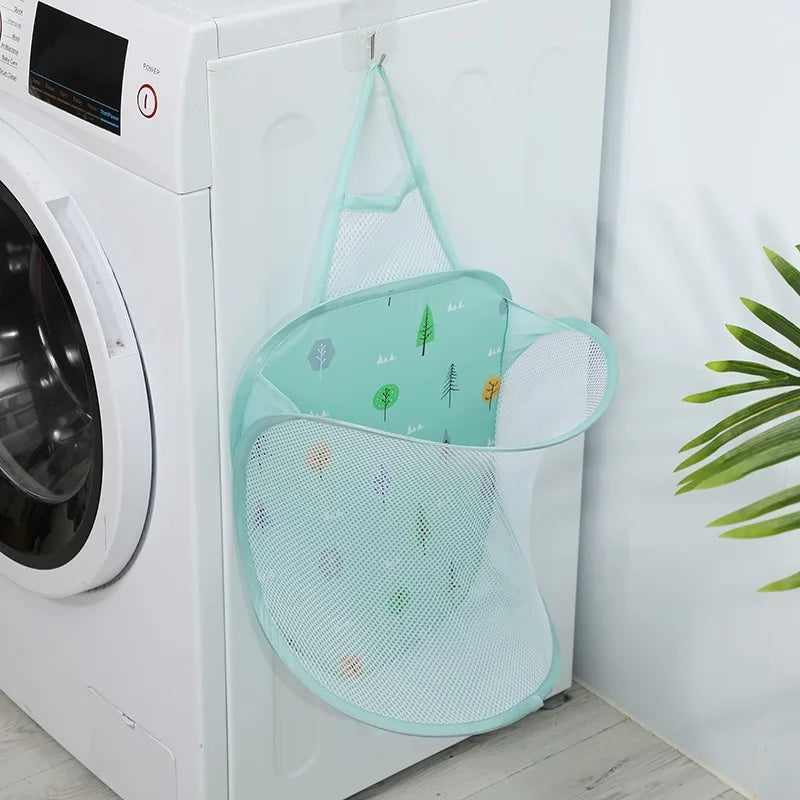 Foldable Wall Mounted Dirty Clothes Basket, Wall Mounted Dirty Clothes Storage, Hanging Dirty Clothes Storage Baske Vue green