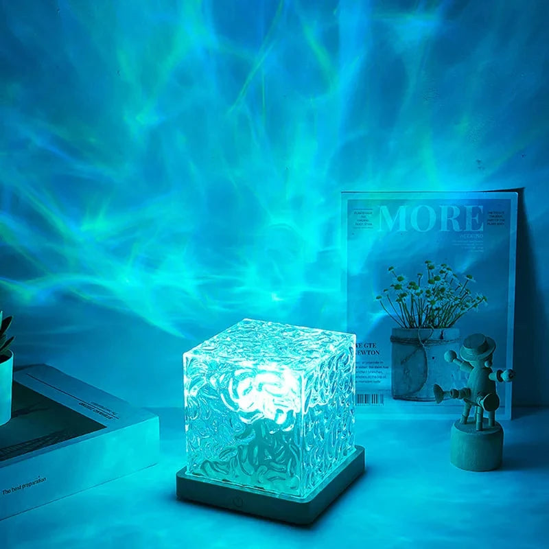 16 Colors Water Ripple Projector Dynamic Rotating LED Night Light with Remote Dimming Family Bedroom Romantic Ocean Decor Lamp Vue