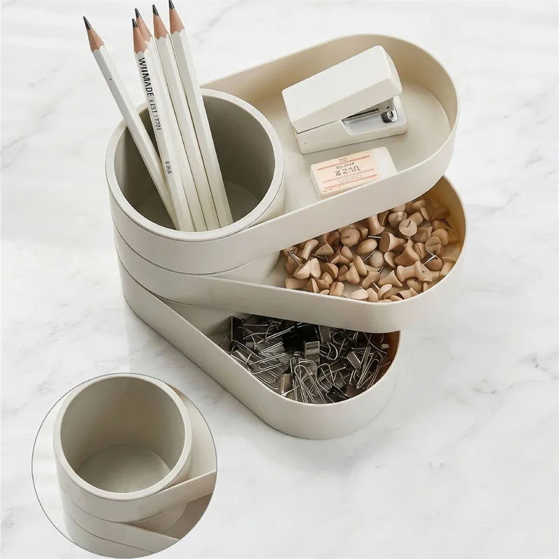 Rotating Multi-Layer Makeup Brush Storage Box with Independent Brush Bucket Large Capacity Cosmetic Lipstick Jewelry Storage Box Vue