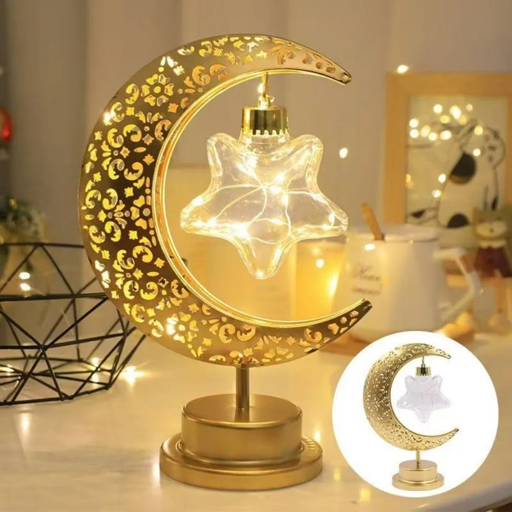 1PC LED hanging star and moon desk lamp,powered by 3 AA batteries(excl),suitable for bedroom,living room and Ramadan decoration Vue