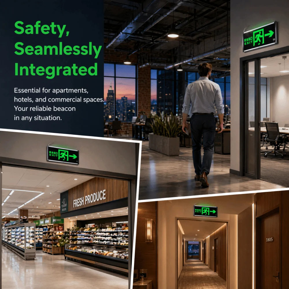 LED Light Emergency Exit Light Hanging Green Safety Exit Sign Dual-purpose with Battery Backup Indicator Warning Lamp Hotel Use Vue
