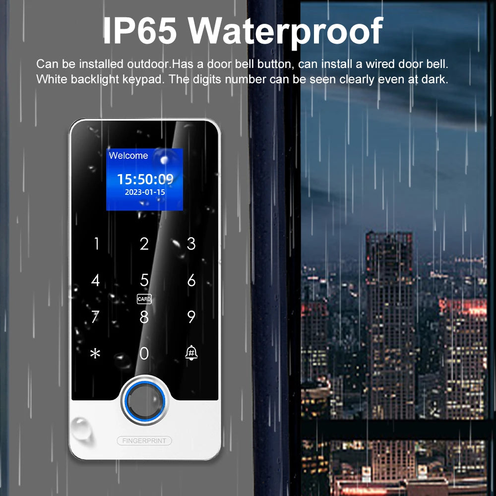 Waterproof Keyboard 1.77-Inch Screen Bluetooth Keyboard Fingerprint RFID IC Card Reader Metal Keyboard Supports Tuya App Vue