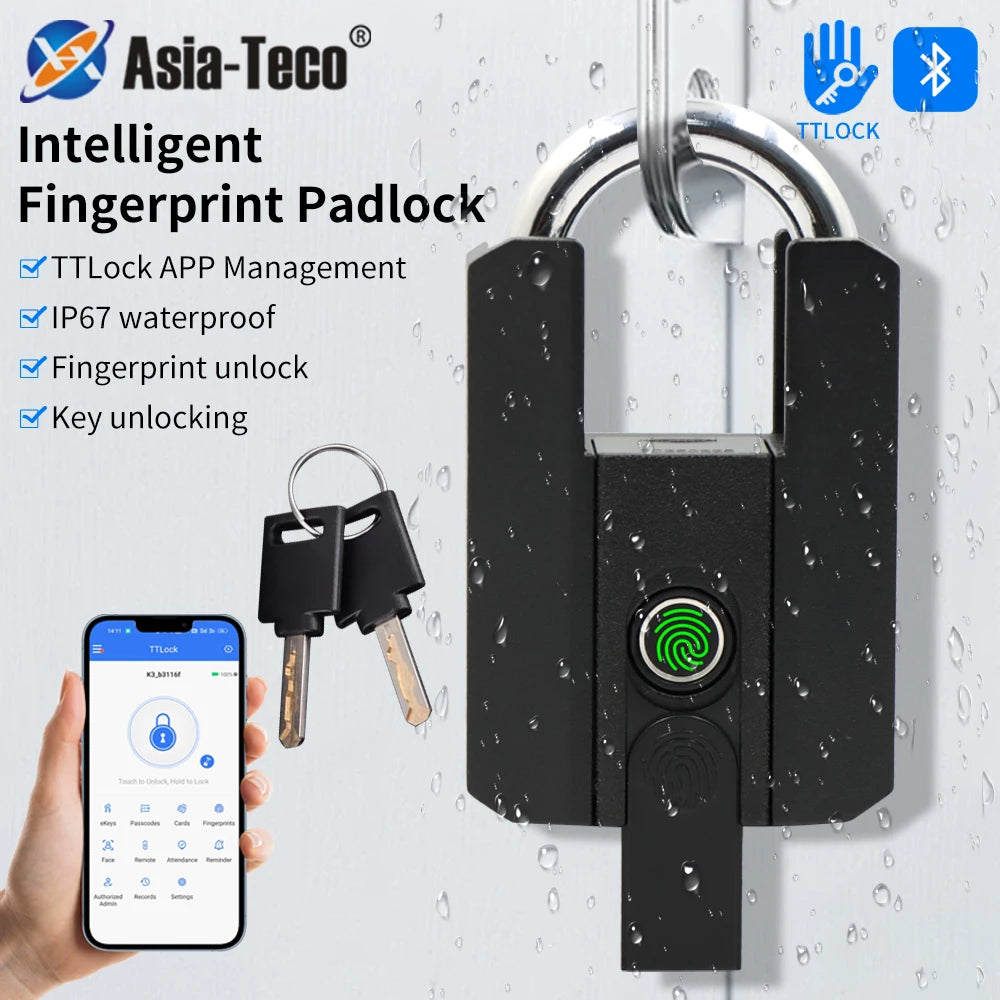 IP67 TTLock Smart Padlock Bluetooth APP Fingerprint Lock Keyless Bag Pad Lock G2 Gateway Aleax Google Home Electronic Door Lock Vue