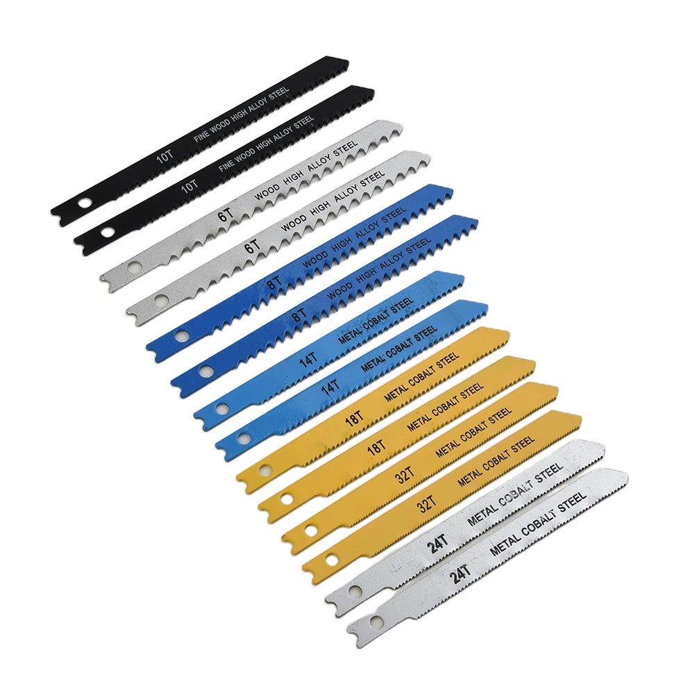 14-Piece T-Shank Jigsaw Blade Set – Cobalt & High Alloy Steel Jigsaw Blade Set Vue