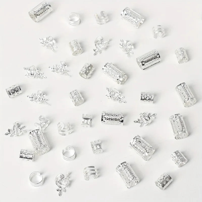 40Pc Mix Hair Braider Metal Hair Rings Beads Cuffs Tubes Charms African Hair Braids Hollow Out Dread Decoration Accessories Gold Vue