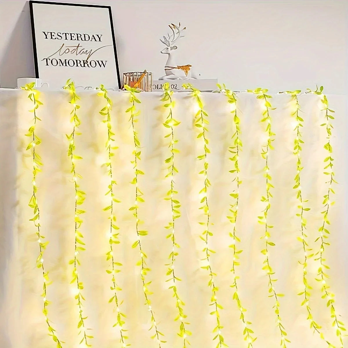 2 M 20 Light Always on Battery Box Willow Curtain Lamp Decorative Light String Imitation Leaf Wrought Iron Basket Copper Wire Vue