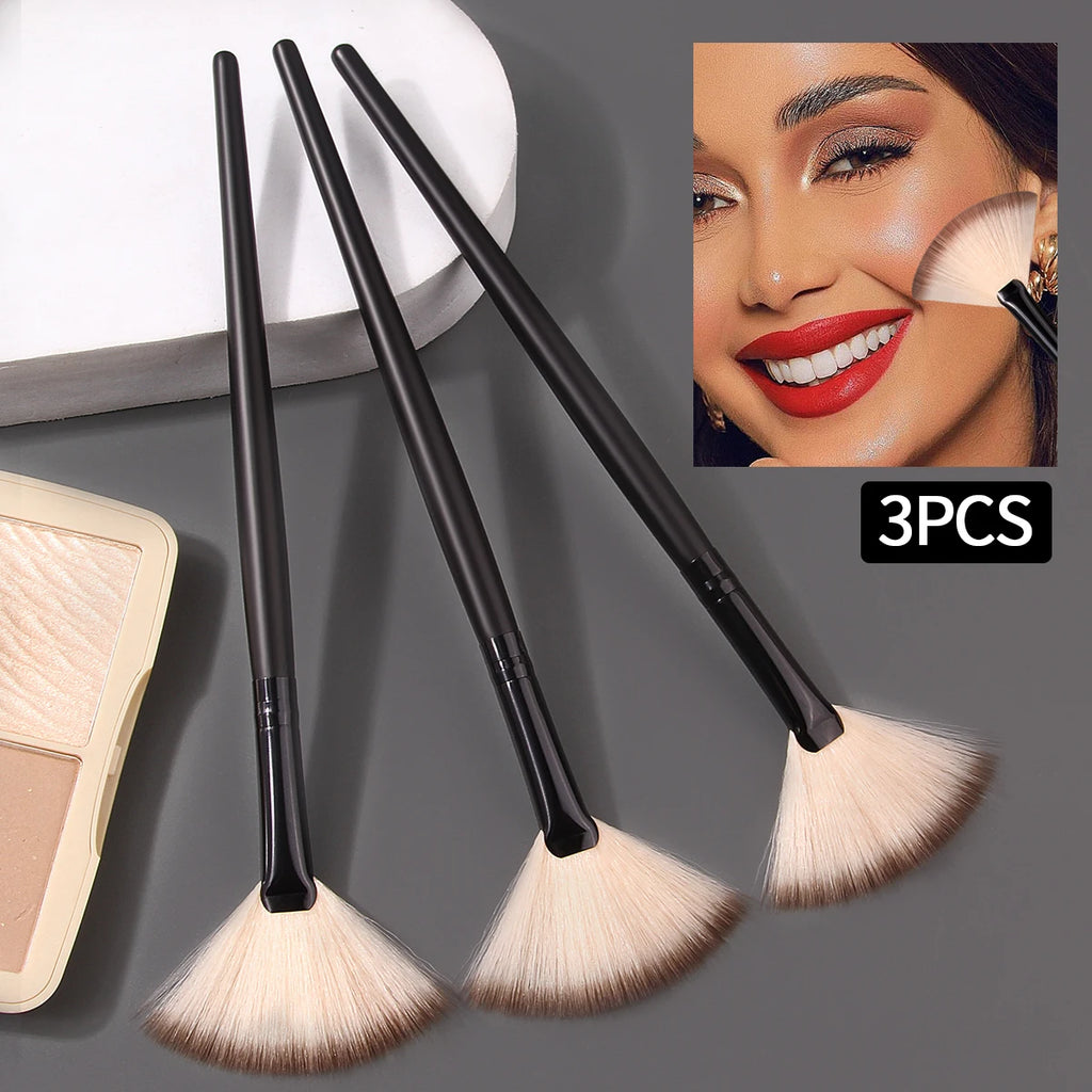 1PCS/3PCS professional makeup brush tools, fan-shaped brush, blush brush, powder brush, multi-purpose portable makeup brush Vue 3PCS