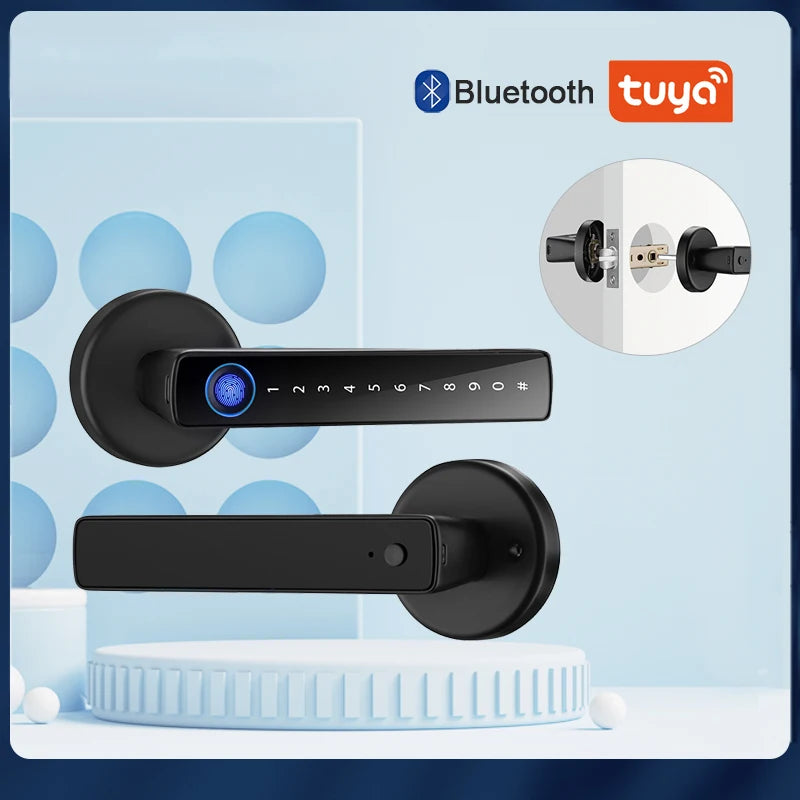 With Tuya Biometric Fingerprint Smart Door Lock Electronic Digital Lock Password Fingerprint Keyless Security Door Handle Home Vue
