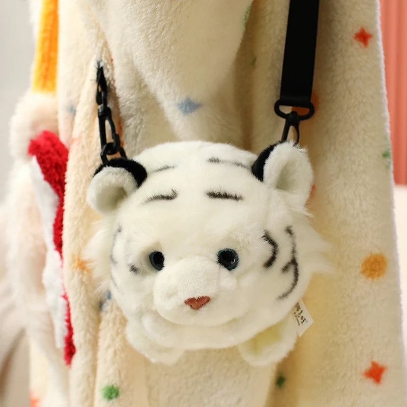 Plush Tiger Head Crossbody Phone Bag Cute Coin Purse Soft Shoulder Pouch Kids And Teens Cozy Daily Gift For Birthday Christmas Vue