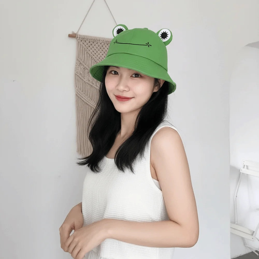 Cute Wide Brim Frog Bucket Hats Sun Protection Shaped Fishing Cap Vue