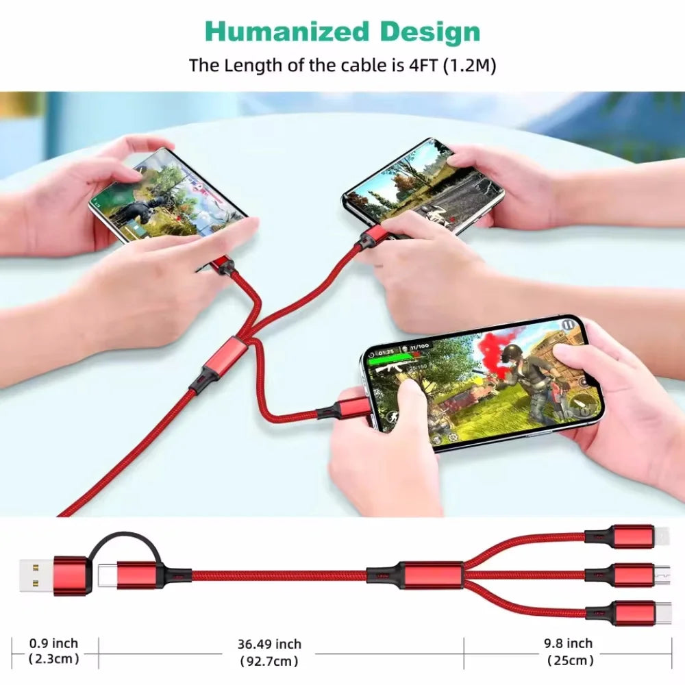5 in 1 PD USB Fast Charging Cable For iPhone 14 13 12 Xiaomi Android Micro USB Type-C Phone Charger Multi-ports Data Cable Vue