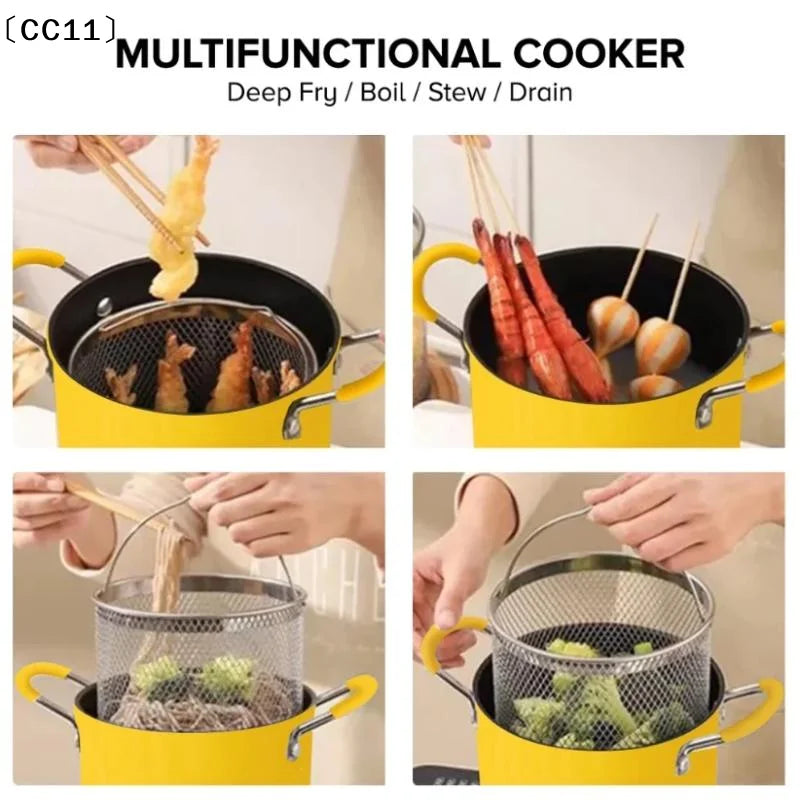 2/3L Deep Fryer Pot Stainless Steel Frying Pot With Oil Filter Rack Lid For Home Kitchen Cooking Appliances Cookware〔CC11〕 Vue