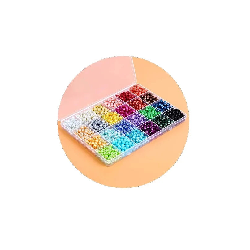 1680pcs 6mm 24 Colors Faux Pearl Set DIY Bracelet Necklace Making Materials with Box Vue