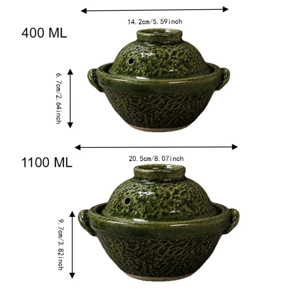 Durable Pottery Double-Handled Casserole Pot Double-layered Glaze with Lid Porridge Pot Vintage Rustic Style Clay Pot Restaurant Vue