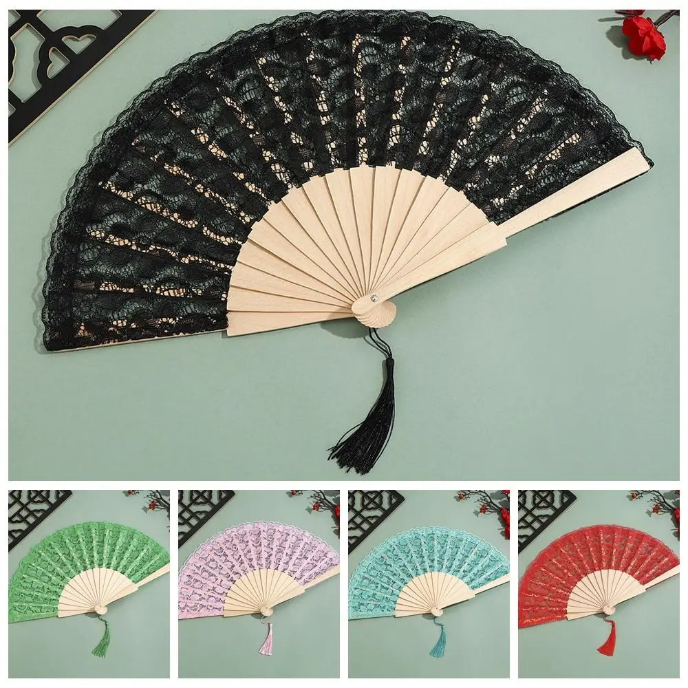 Portable Lace Pattern Chinese Fan Vintage Flower Design Folding