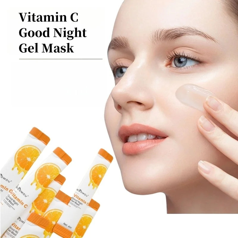 4Mi*20 Pieces/Box Vitamin C Good Night Jelly Mask, Can Be Used as a Sleep Mask, No Need to Rinse, Can Be Used for Nighttime Facial Beauty Care Contains Fresh Orange Essence, Royal Jelly Extract, and Other Ingredients That Can Vue
