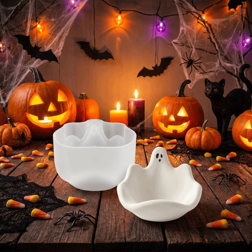 Halloween Theme Ghost Storage Bowl Mold Soft Silicone DIY Handmade Jewelry Storage Tray Mold Non-Stick Gypsum Ornament Mold Vue