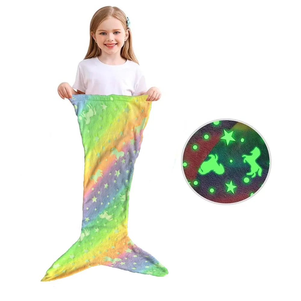 Flannel Mermaid Sleeping Bag Universal Soft Mermaid Tail Blanket Beautiful Cozy Rainbow Mermaid Blanket Children Vue A