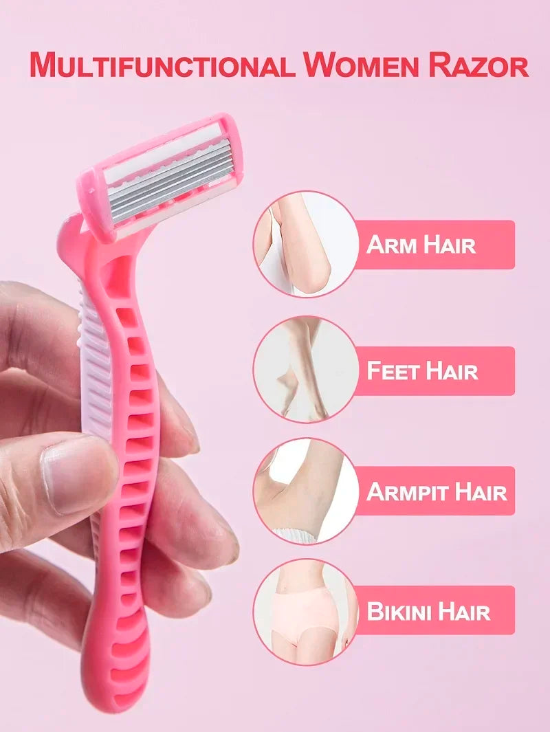 Safety Hair Removal Manual 1 Handle + 12 Blades Men Women razor 6-Layer Stainless Steel Shaving Replaceable Shaver Head Vue