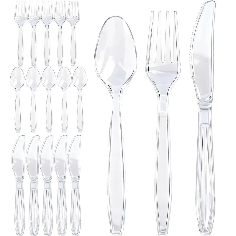 1-100Set Disposable Clear Plastic Forks Disposable Cutlery Perfect for Home School Parties Restaurants or Everyday Use Vue