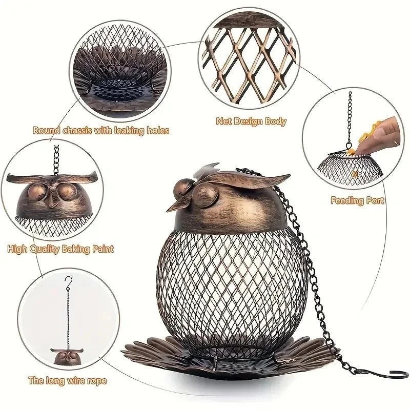 Metal Owl Bird Feeder Automatic Hummingbird Hanging Dispenser Sturdy Outdoor Garden Patio For Bird Lovers Gift For Christmas Vue