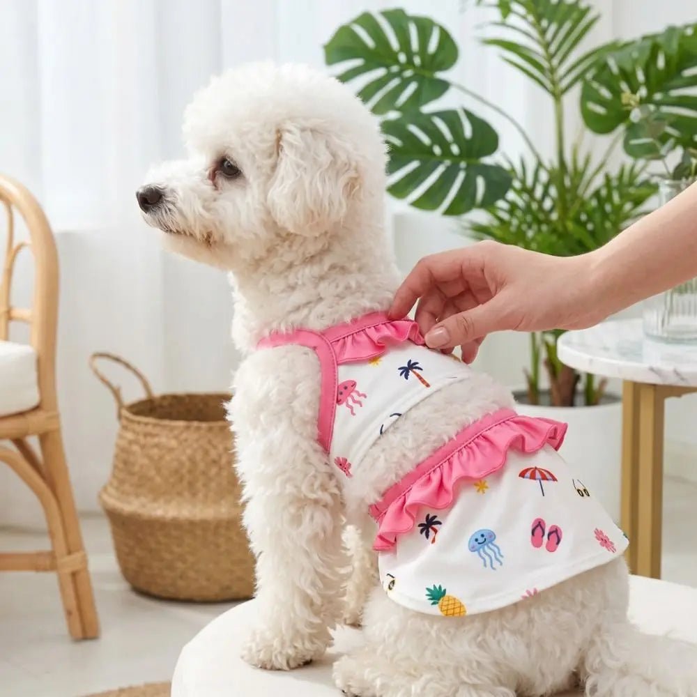 Pet Summer Clothes Cartoon Print Pet Swimsuit Soft Comfortable Dog Bikini Vest Thin Breathable Cat Suspender Skirt Summer Vue