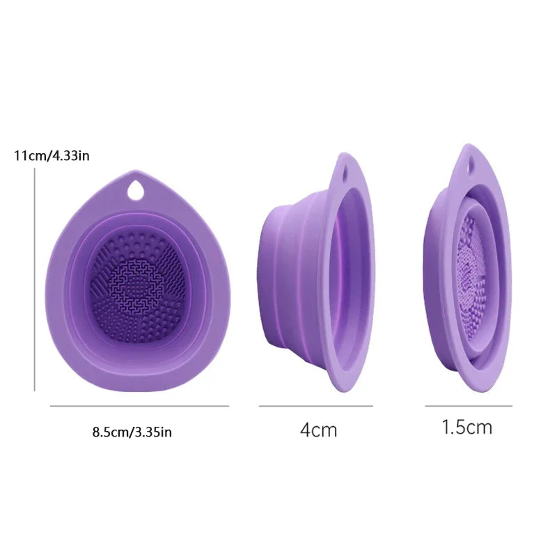 Cleaner Folding Powder Puff Mat Beauty Tools Makeup Brush Cleaning Bowl Silicone Eyeshadow Brushes Washing Soft Scrubber Box Vue