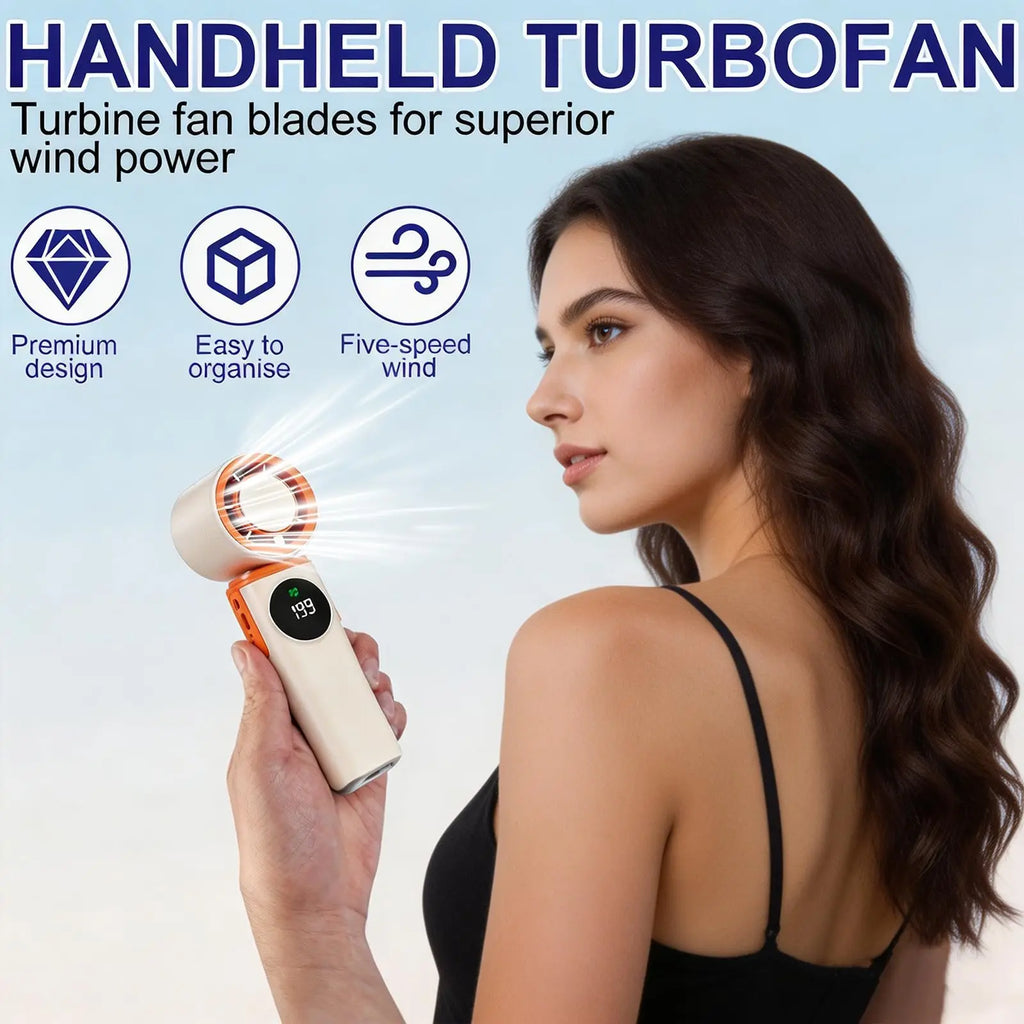 Portable Small Fan Powerful Handheld Fan with Cold Compress 0-199 Speed USB Rechargeable Travel Camping Outdoor Vue