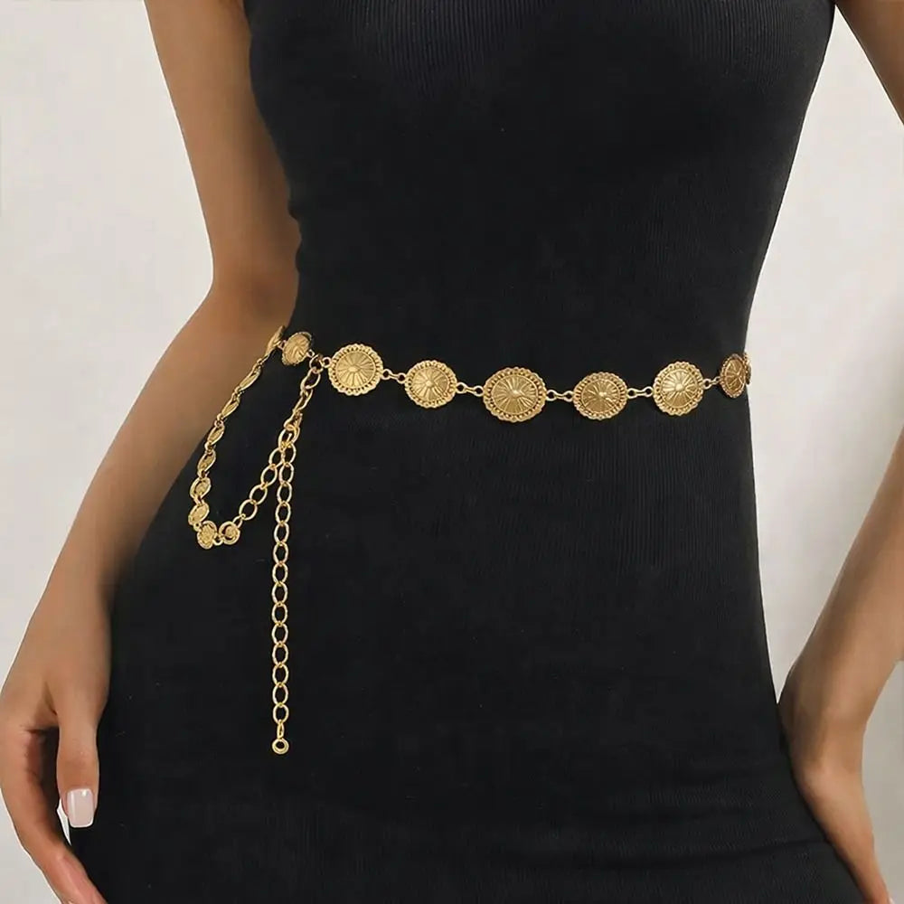 Fashion Gold Silver Waist Chain Metal Belt Adjustable Length Bohemian