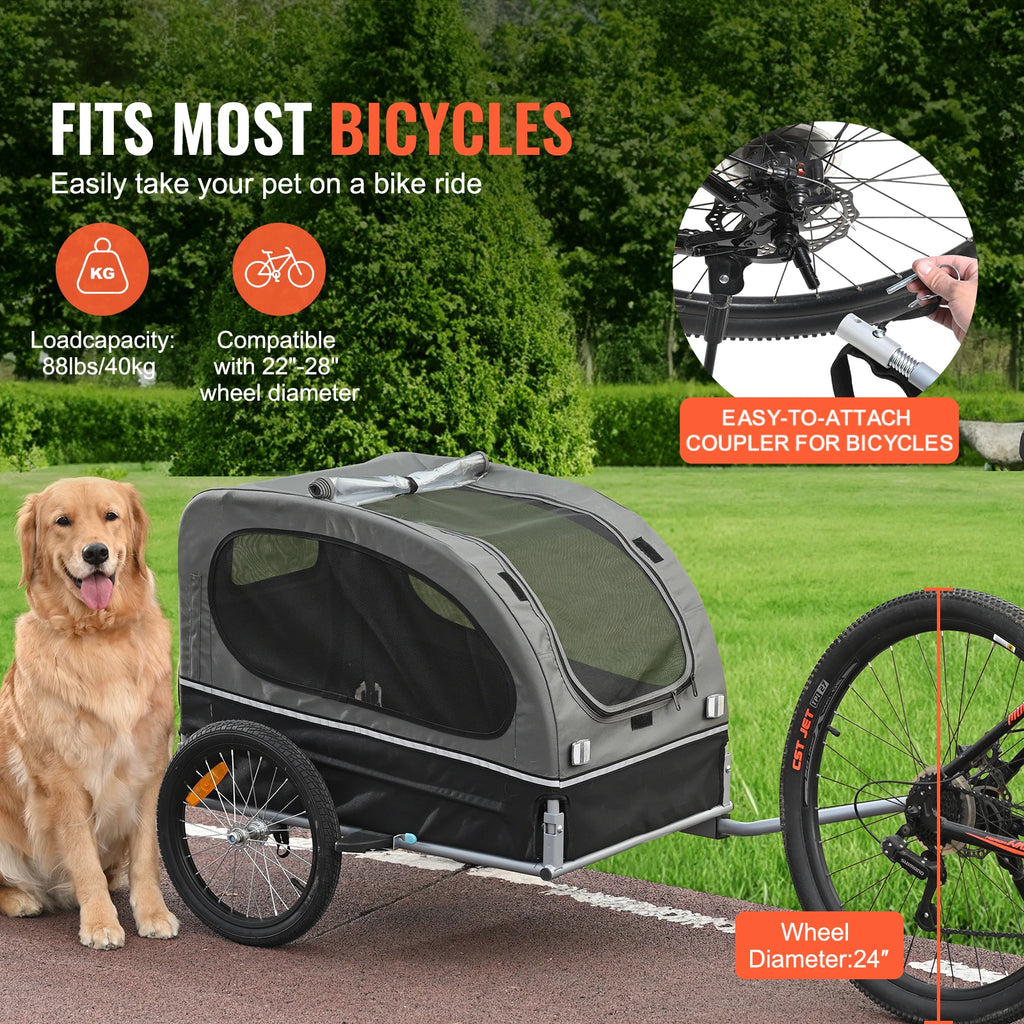 88 lb Dog Bike Trailer – Collapsible Pet Bicycle Carrier Dog Bike Trailer Vue