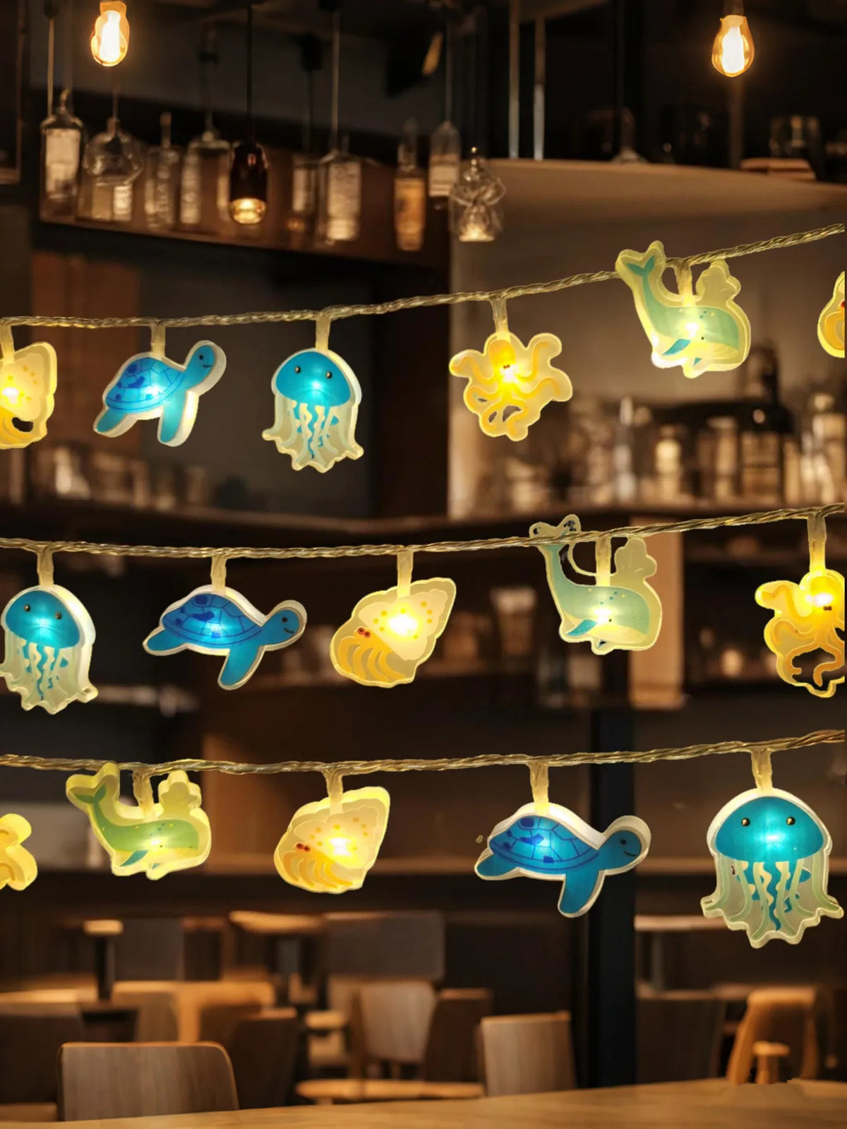 Ocean Marine Animal LED String Lights Jellyfish Turtle Whale Octopus Kids Room Underwater Theme Decor Lamp Vue