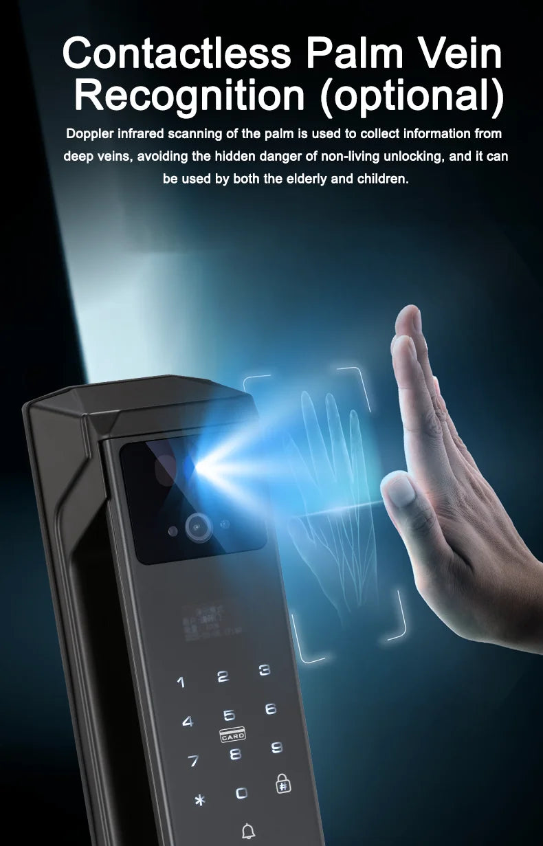 3D Real-time Intercom Face Recognition Digital Door Lock With Camera FIngerprint Password Unlock Keyless Electronic Door Lock Vue