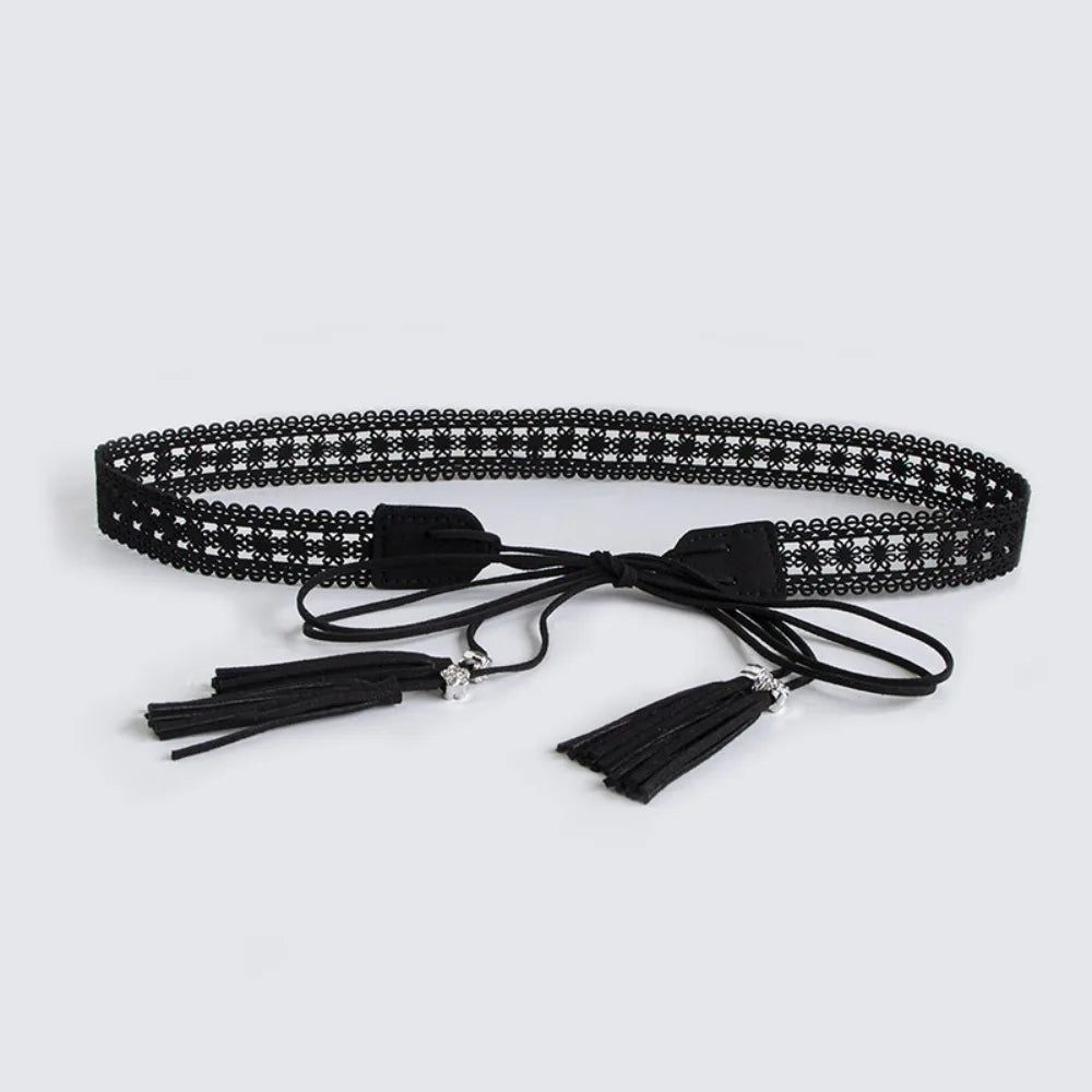 Retro Bohemian Long Tassel Braided Belt Rope Knotted Hollow Pattern