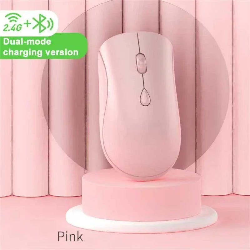 Bluetooth Wireless Mouse Silent Rechargeable Bluetooth 2.4GHz Dual-Mode Optical Ergonomic Cordless Mice for Laptop PC Vue Pink