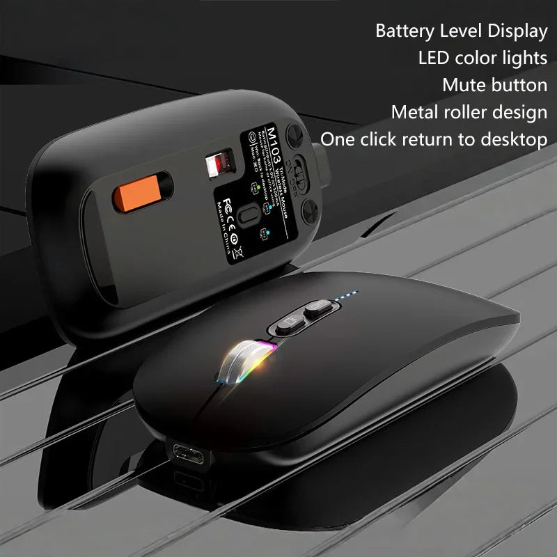 Lenovo Wireless Mouse Ultra-thin 3 Modes 2.4G USB and 2 Bluetooth Power Display Ergonomic Rechargeable Silent Mice for PC Laptop Vue Black