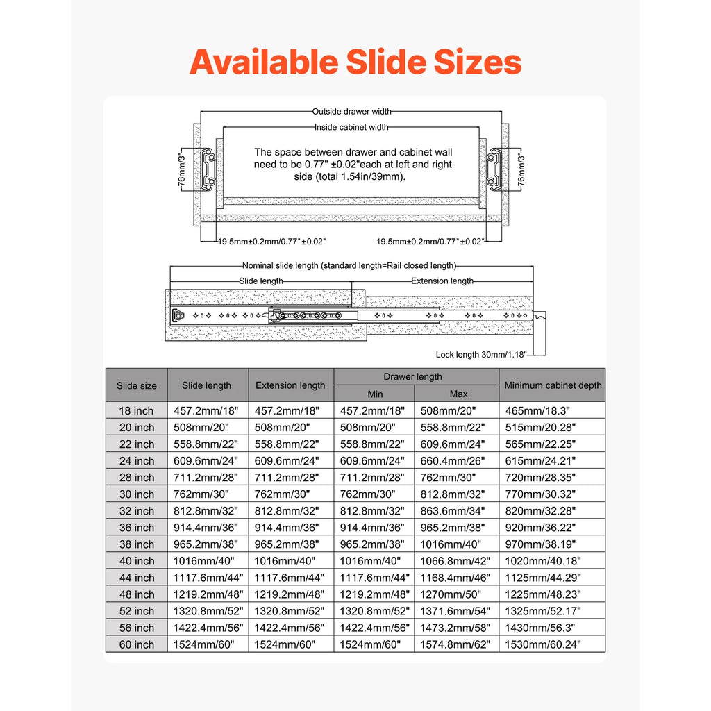 500 lb Full Extension Locking Drawer Slides 18" Ball Bearing Locking Drawer Slides Vue