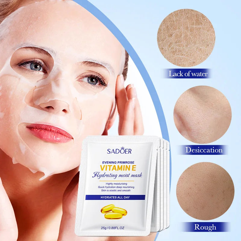 10 Pieces of Evening Primrose Vitamin E High-Moisturizing Hydrating Mask, Which Replenishes Skin Moisture, Moisturizes, Softens, and Beautifies the Skin, and Helps Improve Dry and Rough Skin. Vue