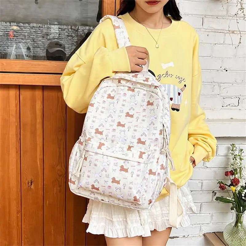 Cute Printed Puppy Dachshund College Backpack Student Schoolbag