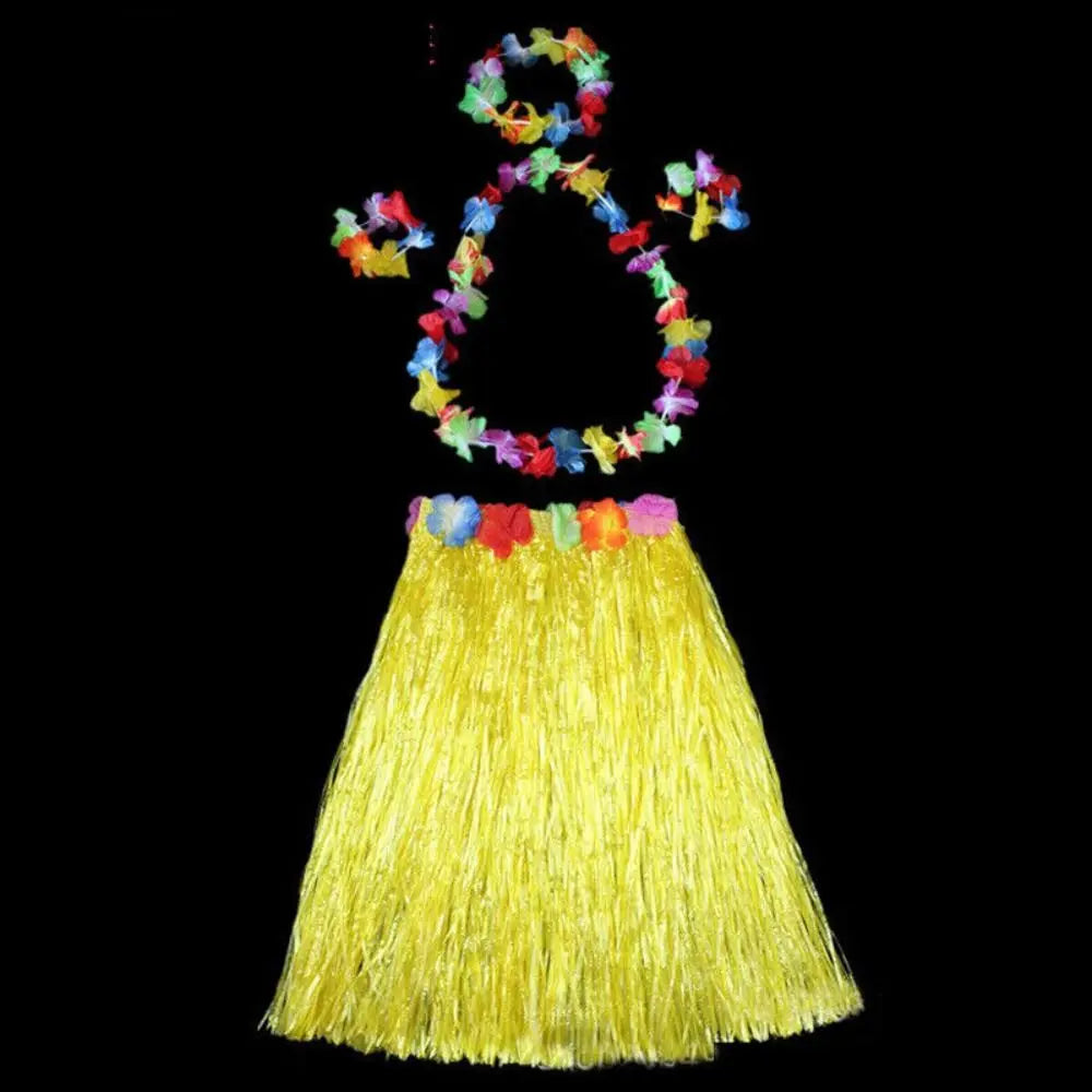 Ladies Women Hawaii Fancy Dress Grass Skirt Hula Hawaiian Full Vue yellow