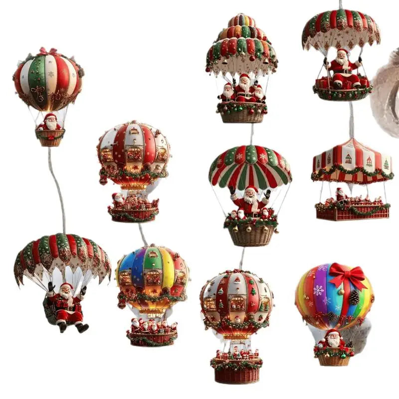 Christmas Wooden Air Balloon Santa Claus 2D Flat Pendant Tree Vue