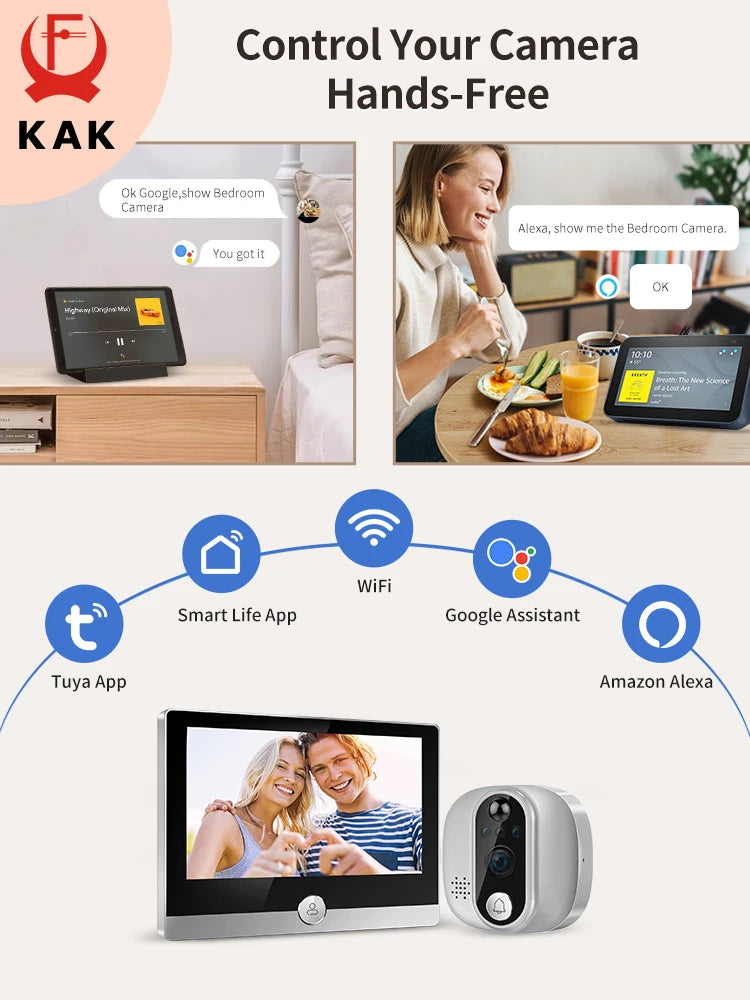 Tuya 1080P WiFi Door Bell Camera Google Alexa Smart Life Video Peephole PIR Motion Detector Digital Door Viewer with Intercom Vue
