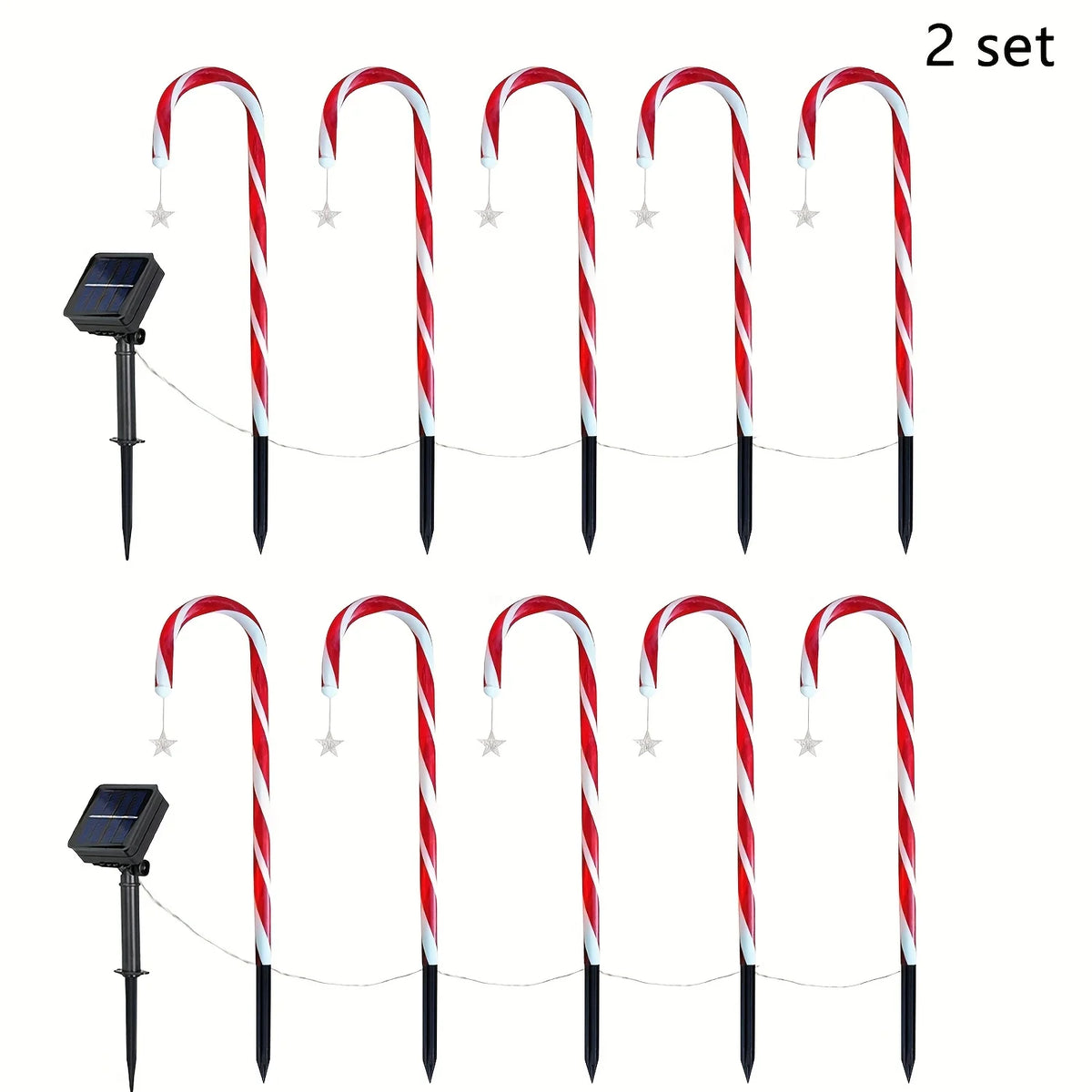 Solar Powered Star-Tipped Candy Cane LED Stake Lights Waterproof Outdoor Christmas Pathway Yard Garden Driveway Decoration Vue