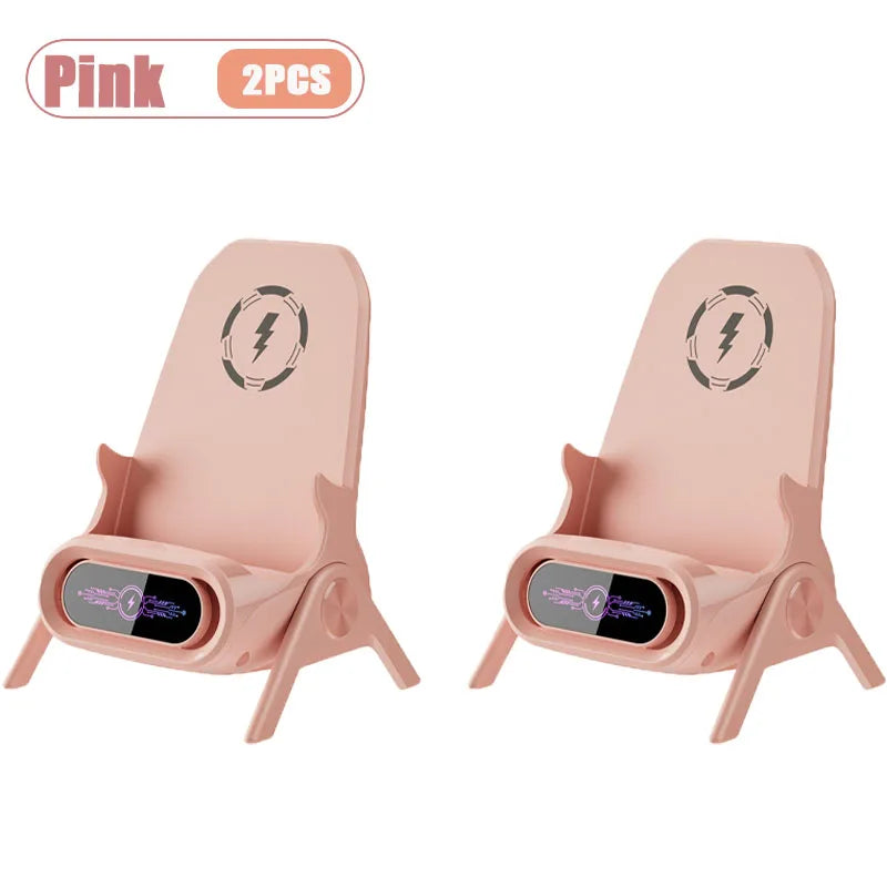 1-4pcs Wireless Charging Stand with Speaker for Desk Horizontal Vertical Auto Sensing Fast Charger for All Phones Vue Pink-2PCS