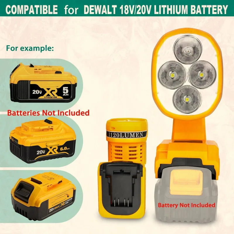 12W Wireless Flashlight Portable Folding Work Light Compatible with For Dewalt 20V Lithium Batteries Handheld Outdoor Spotlight Vue
