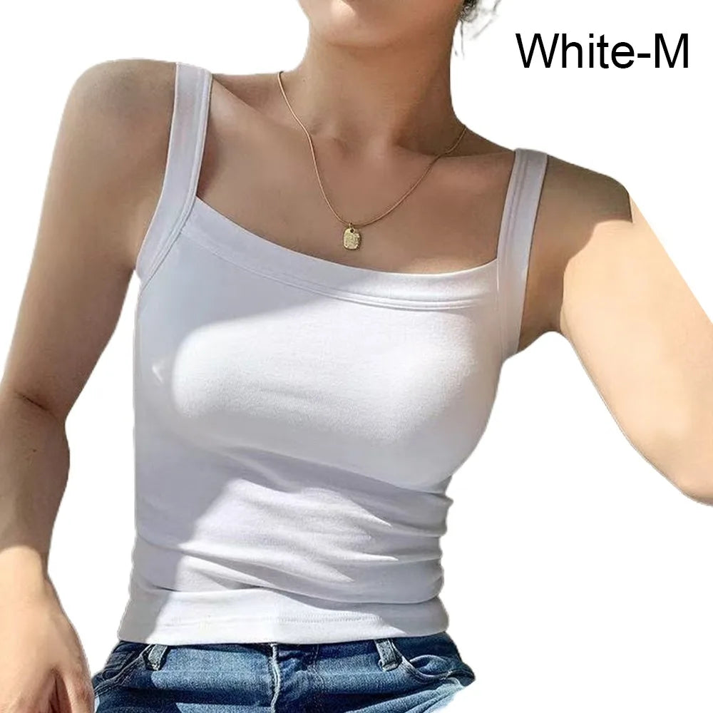 Casual Sleeveless Summer Tank Tops Underwear Slim Cami Shirt Vue One Size White-M