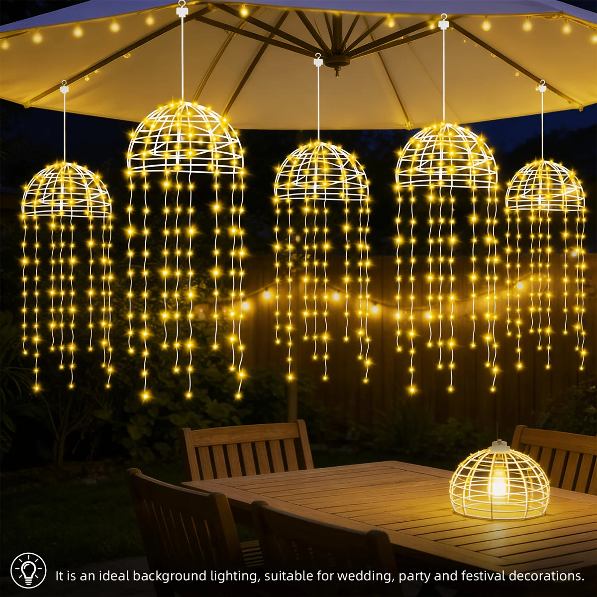 Multicolor Hanging Cage Chandelier Fairy Lights Waterproof LED String Light for Wedding Garden Tree Patio Decor Vue