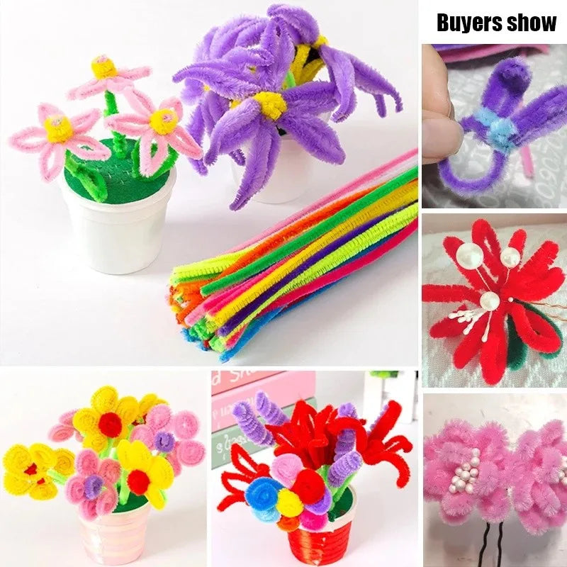 100PCS Handmade Twist Stick Colorful DIY Plush Stem Wired Twist Stick DIY Handmade Toy MateriaValentine's Day Birthday Gift Vue