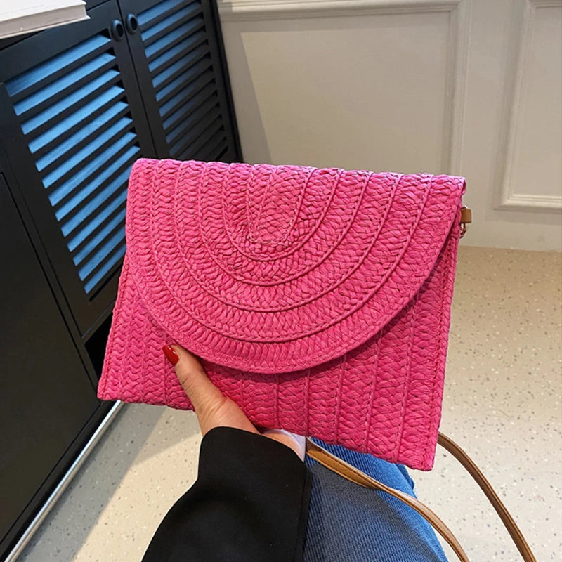 Summer Travel Beach Bag Straw Woven Clutch Fashion Designer Crossbody